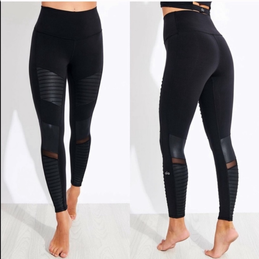 Alo Yoga Black Moto Leggings Mesh High Rise